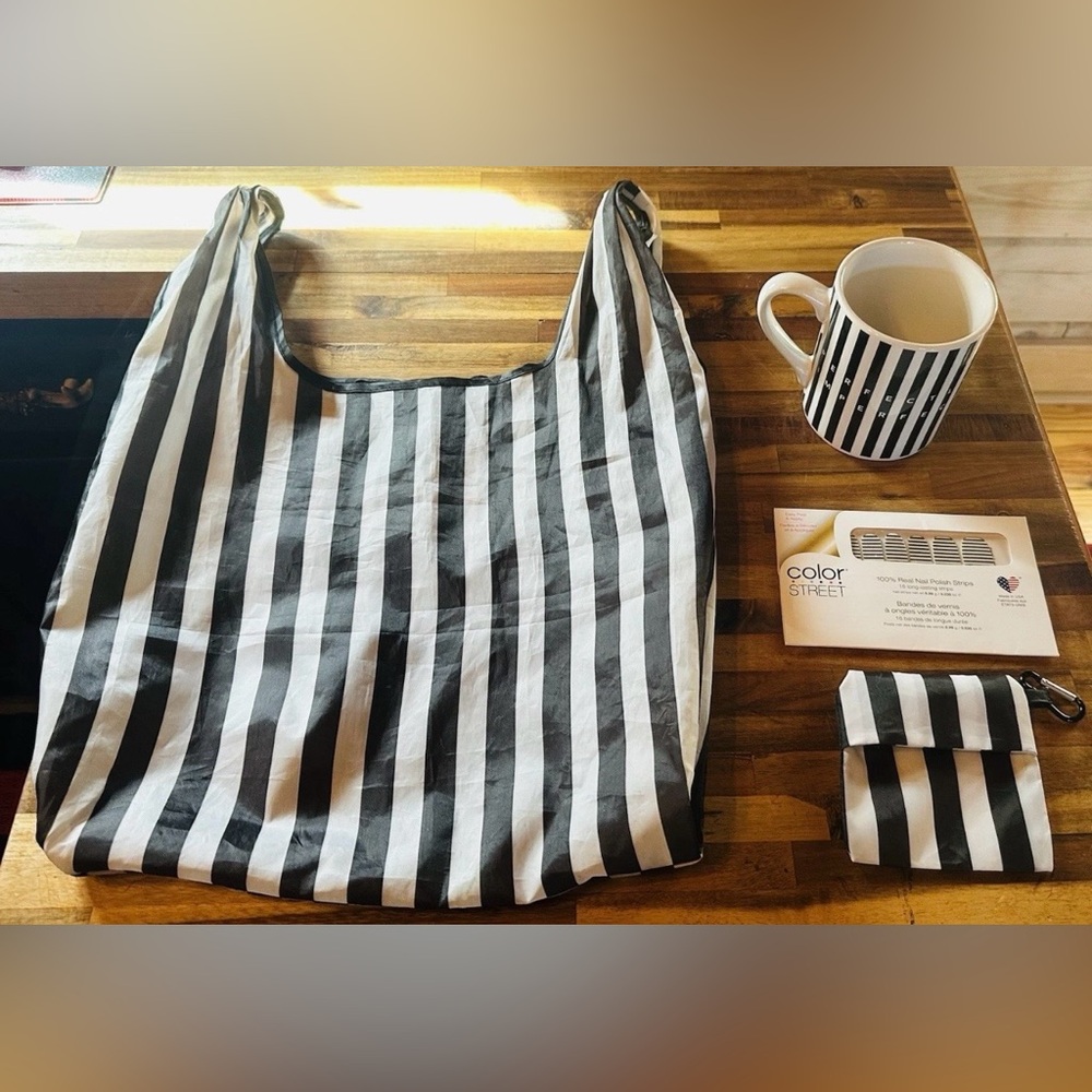 Perfectly imperfect Mug withBlack and White Striped Tote Bag & Nail wrap Set